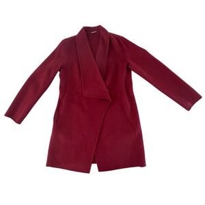 Elie Tahari Wool Blend Drape Front Coatigan‎ Burgundy Open Front Jacket Medium